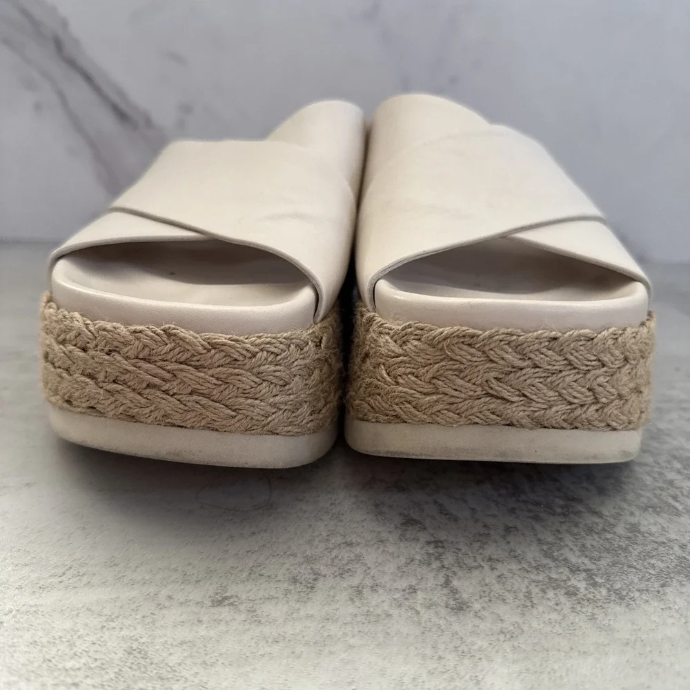 Equitare Platform Sandals Womens 8.5 Beige Espadrille Wedge Slides Spain